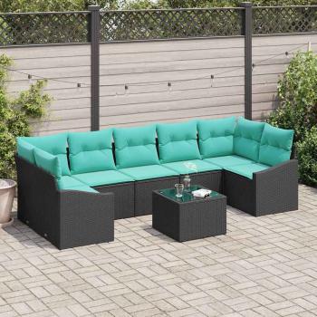 ARDEBO.de - Sofa Set 8 stk. 7-Sitzanzahl Schwarz und Türkis Poly-Rattan
