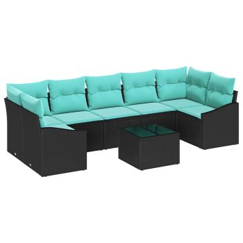 Sofa Set 8 stk. 7-Sitzanzahl Schwarz und Türkis Poly-Rattan