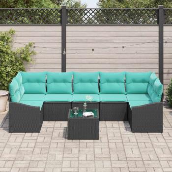 Sofa Set 8 stk. 7-Sitzanzahl Schwarz und Türkis Poly-Rattan