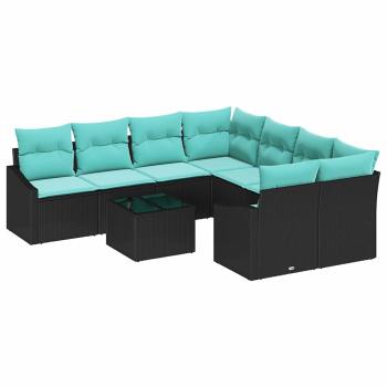 Sofa Set 9 stk. 3-Sitzanzahl Schwarz und Türkis Poly Rattan