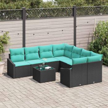 Sofa Set 9 stk. 3-Sitzanzahl Schwarz und Türkis Poly Rattan