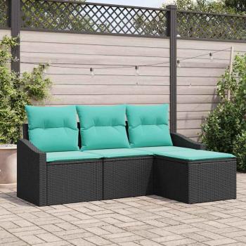 ARDEBO.de - Sofa Set mit Kissen 4 pcs Schwarz Poly-Rattan