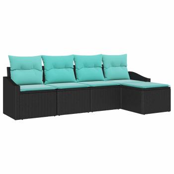 Sofa Set mit Kissen 5 pcs Schwarz Poly-Rattan