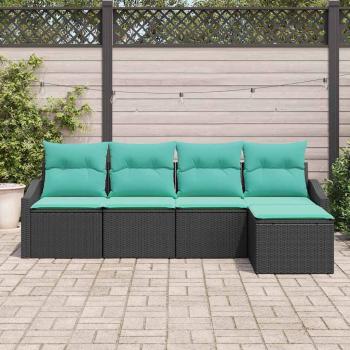 Sofa Set mit Kissen 5 pcs Schwarz Poly-Rattan