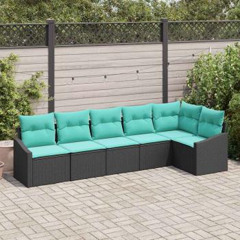 ARDEBO.de - Sofa Set mit Kissen 6 pcs Schwarz Poly Rattan