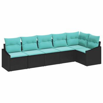 Sofa Set mit Kissen 6 pcs Schwarz Poly Rattan