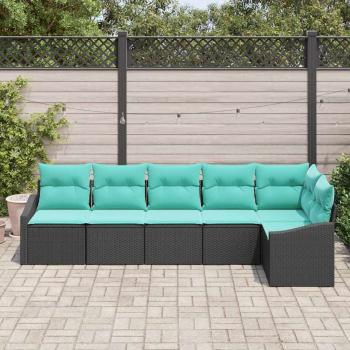 Sofa Set mit Kissen 6 pcs Schwarz Poly Rattan
