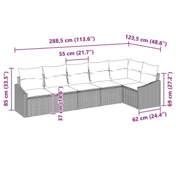 Sofa Set mit Kissen 6 pcs Schwarz Poly Rattan