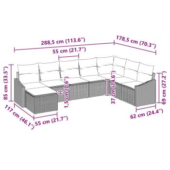 Sofa Set 8 Stk. Schwarz [Synthetisch]: Poly Rattan