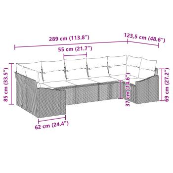Sofa Set mit Kissen 7 pcs Schwarz Poly Rattan