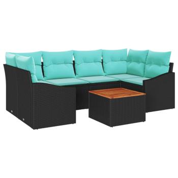 Gartensofa-set 7 stk. Schwarz Poly-Rattan