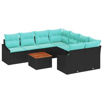 Gartensofa-set 9 stk. Schwarz Poly-Rattan