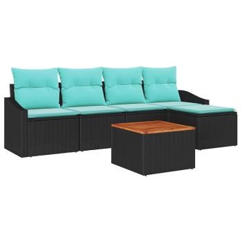 Gartensofa-set 6 stk. Schwarz Poly-Rattan