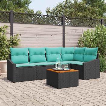 ARDEBO.de - Gartensofa-set mit Kissen 6 pcs Schwarz Poly-Rattan