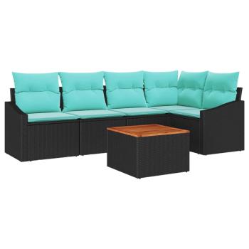 Gartensofa-set mit Kissen 6 pcs Schwarz Poly-Rattan