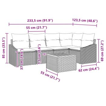 Gartensofa-set mit Kissen 6 pcs Schwarz Poly-Rattan