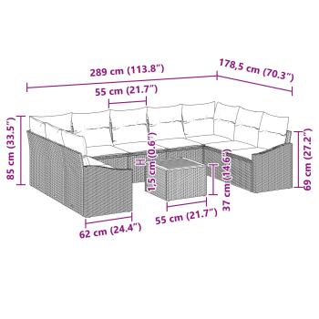 Gartensofa-set mit Kissen 10 pcs Schwarz Poly-Rattan