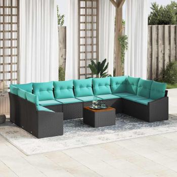ARDEBO.de - Gartensofa-set mit Kissen 11 pcs Schwarz Poly-Rattan