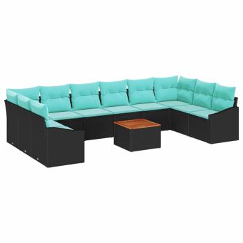 Gartensofa-set mit Kissen 11 pcs Schwarz Poly-Rattan