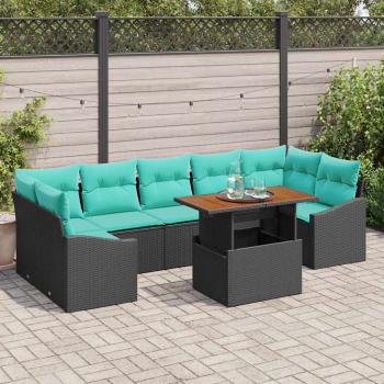 ARDEBO.de - Garten Essgruppe mit Kissen 8 pcs Schwarz und Teal