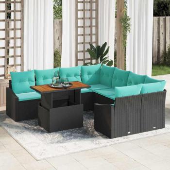 ARDEBO.de - Gartensofa-set 9 stk. 8-Sitzanzahl Schwarz und Türkis