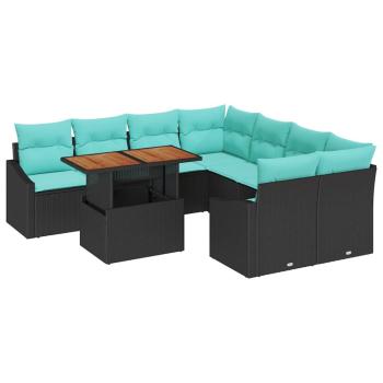Gartensofa-set 9 stk. 8-Sitzanzahl Schwarz und Türkis