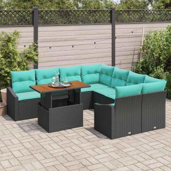 Gartensofa-set 9 stk. 8-Sitzanzahl Schwarz und Türkis