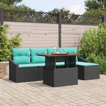 ARDEBO.de - Gartensofa-set 6 stk. Schwarz und Türkis Poly-Rattan