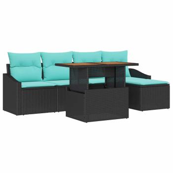 Gartensofa-set 6 stk. Schwarz und Türkis Poly-Rattan