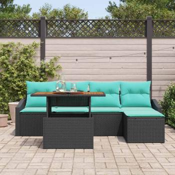 Gartensofa-set 6 stk. Schwarz und Türkis Poly-Rattan