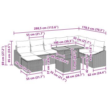 Gartensofa-set 9 Stk. Schwarz und Türkis Poly-Rattan