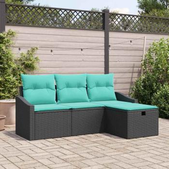 ARDEBO.de - Sofa Set 4 stk. Schwarz Poly Rattan