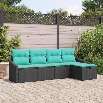 ARDEBO.de - Sofa Set mit Kissen mit Speicher Schwarz Poly-Rattan
