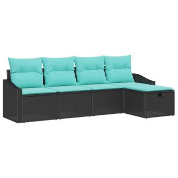 Sofa Set mit Kissen mit Speicher Schwarz Poly-Rattan