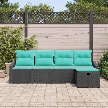 Sofa Set mit Kissen mit Speicher Schwarz Poly-Rattan