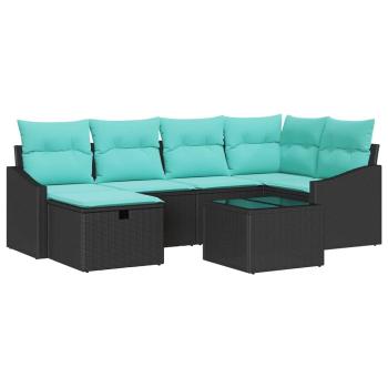Sofa Set mit Kissen mit Speicher Schwarz Poly-Rattan