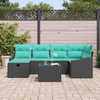 Sofa Set mit Kissen mit Speicher Schwarz Poly-Rattan