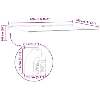 Einziehbare Markise Weiß 600 x 300 cm Stoff und Aluminium