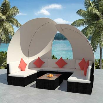 ARDEBO.de - 9-tlg. Garten-Lounge-Set mit Sonnendächern Poly Rattan Schwarz