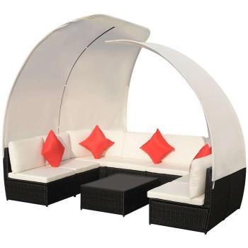 9-tlg. Garten-Lounge-Set mit Sonnendächern Poly Rattan Schwarz