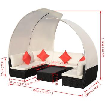 9-tlg. Garten-Lounge-Set mit Sonnendächern Poly Rattan Schwarz