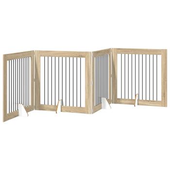 Klappbares Hundetor mit Ständern 4 stk. Sonoma-Eiche 401 cm