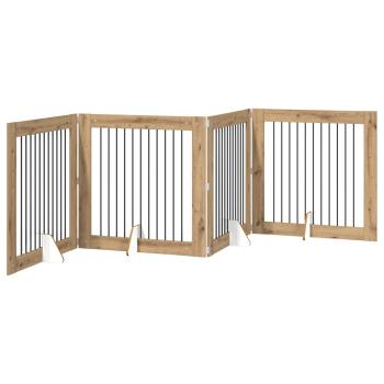 Klappbares Hundetor mit Ständern 4 stk. Artisan-Eiche 401 cm