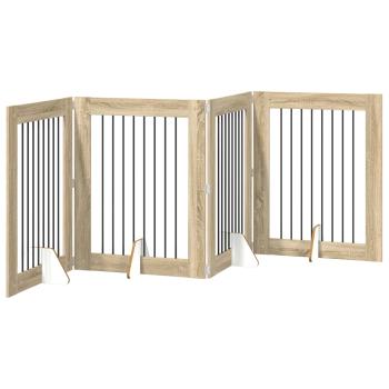 Klappbares Hundetor mit Ständern 4 stk. Sonoma-Eiche 321 cm