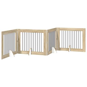 Klappbares Hundetor mit Ständern 4 stk. Sonoma-Eiche 401 cm