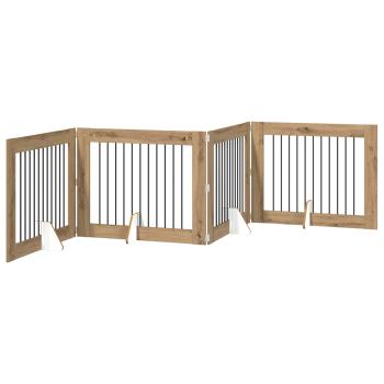 Klappbares Hundetor mit Ständern 4 stk. Artisan-Eiche 401 cm