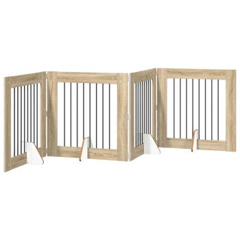 Klappbares Hundetor mit Ständern 4 stk. Sonoma-Eiche 321 cm