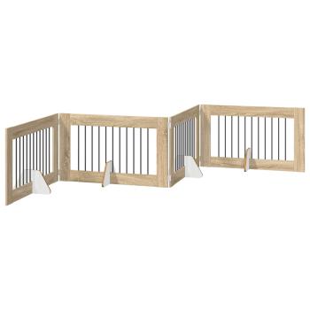 Klappbares Hundetor mit Ständern 4 stk. Sonoma-Eiche 401 cm