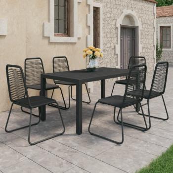 ARDEBO.de - 7-tlg. Garten-Essgruppe PVC Rattan Schwarz