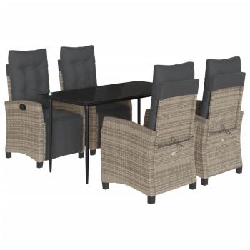 5-tlg. Garten-Essgruppe mit Kissen Grau Poly Rattan